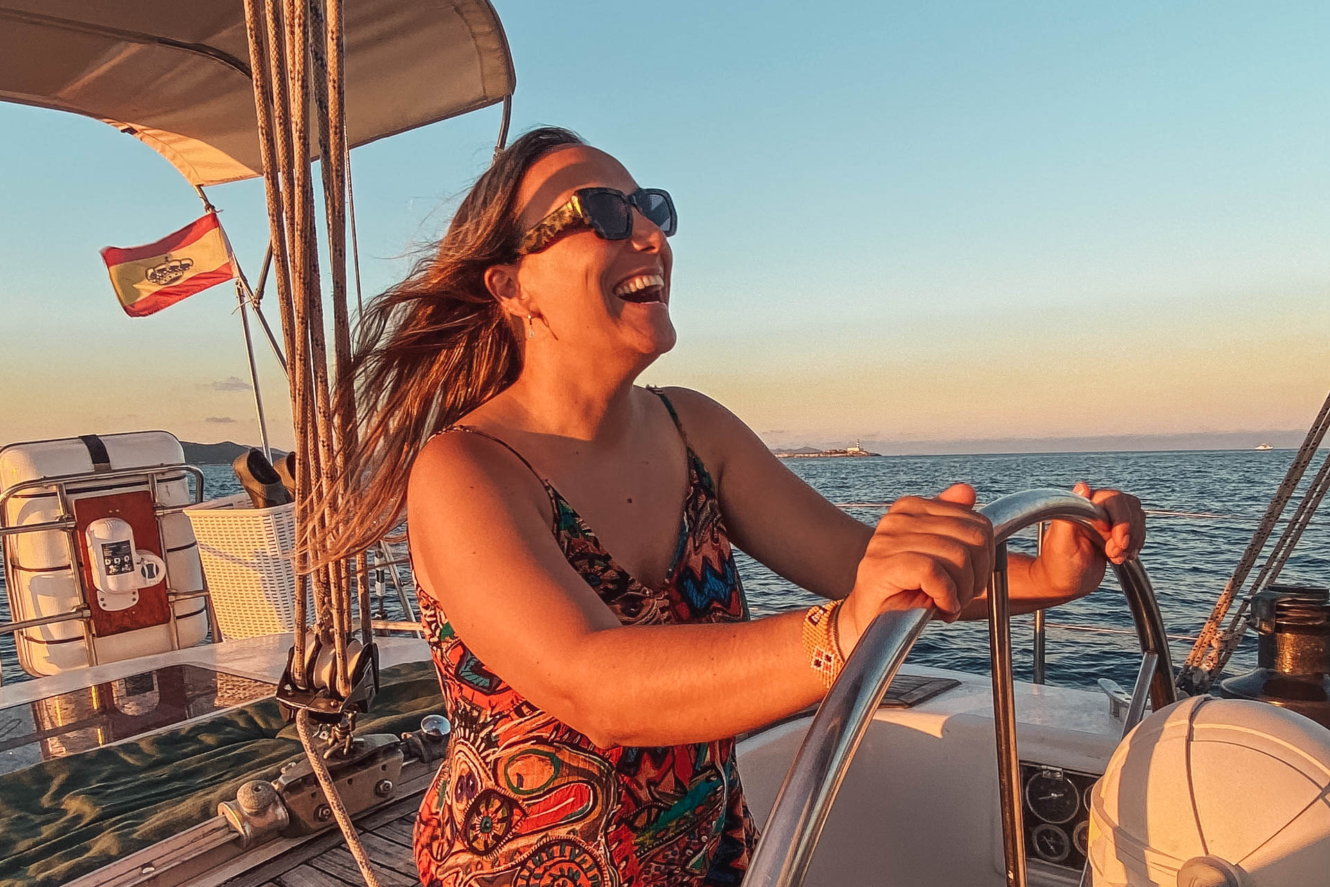 Maria Osorio onboard Bora Sailing at sunset