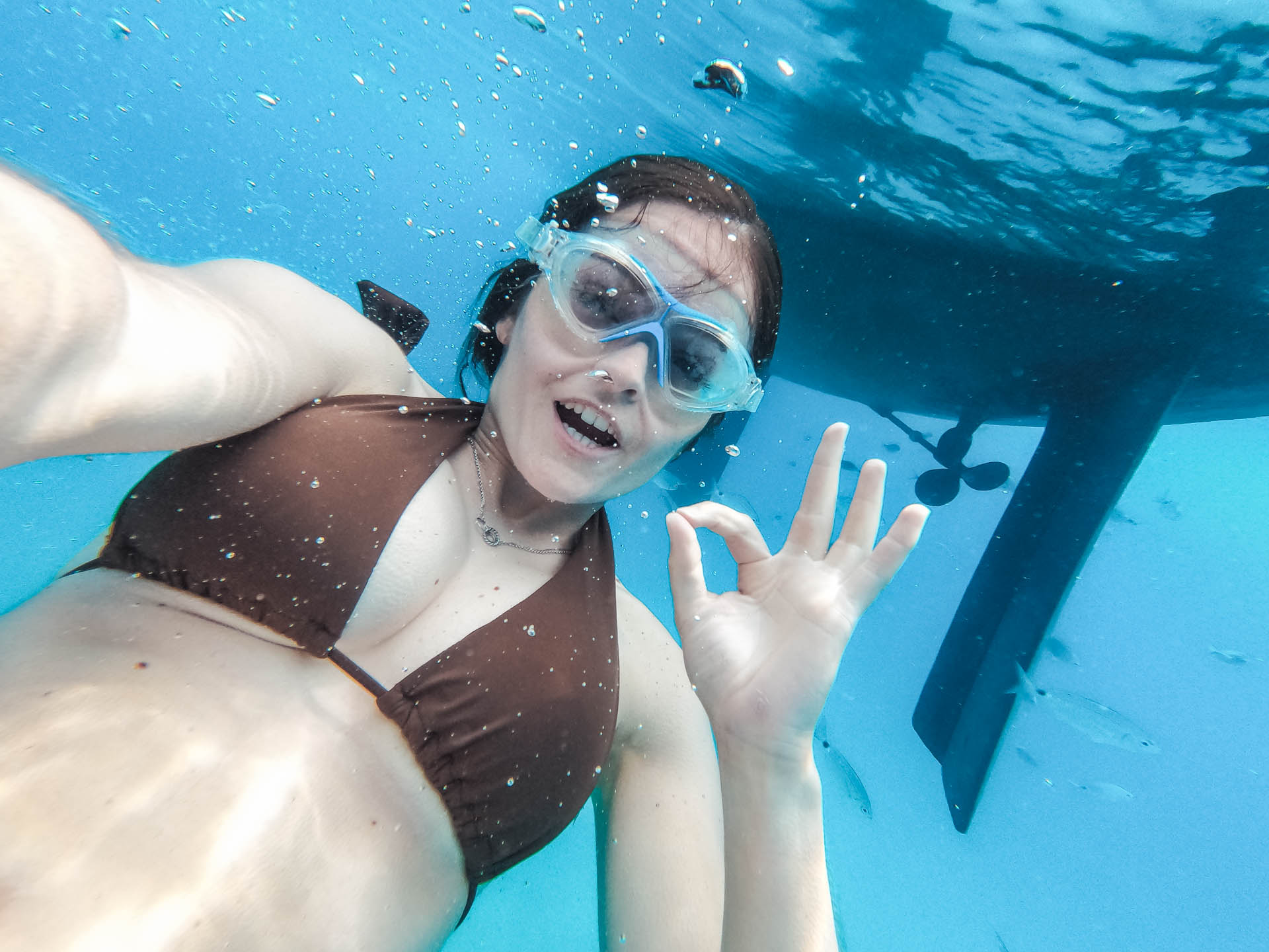 Guest snorkelling underwater during a Bora Sailing day